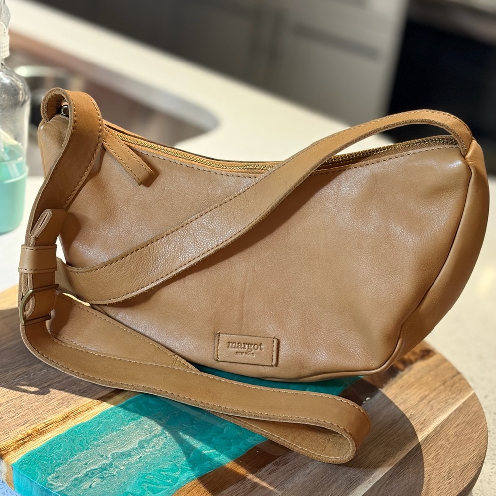Margot New York Camel Leather Shoulder Bag